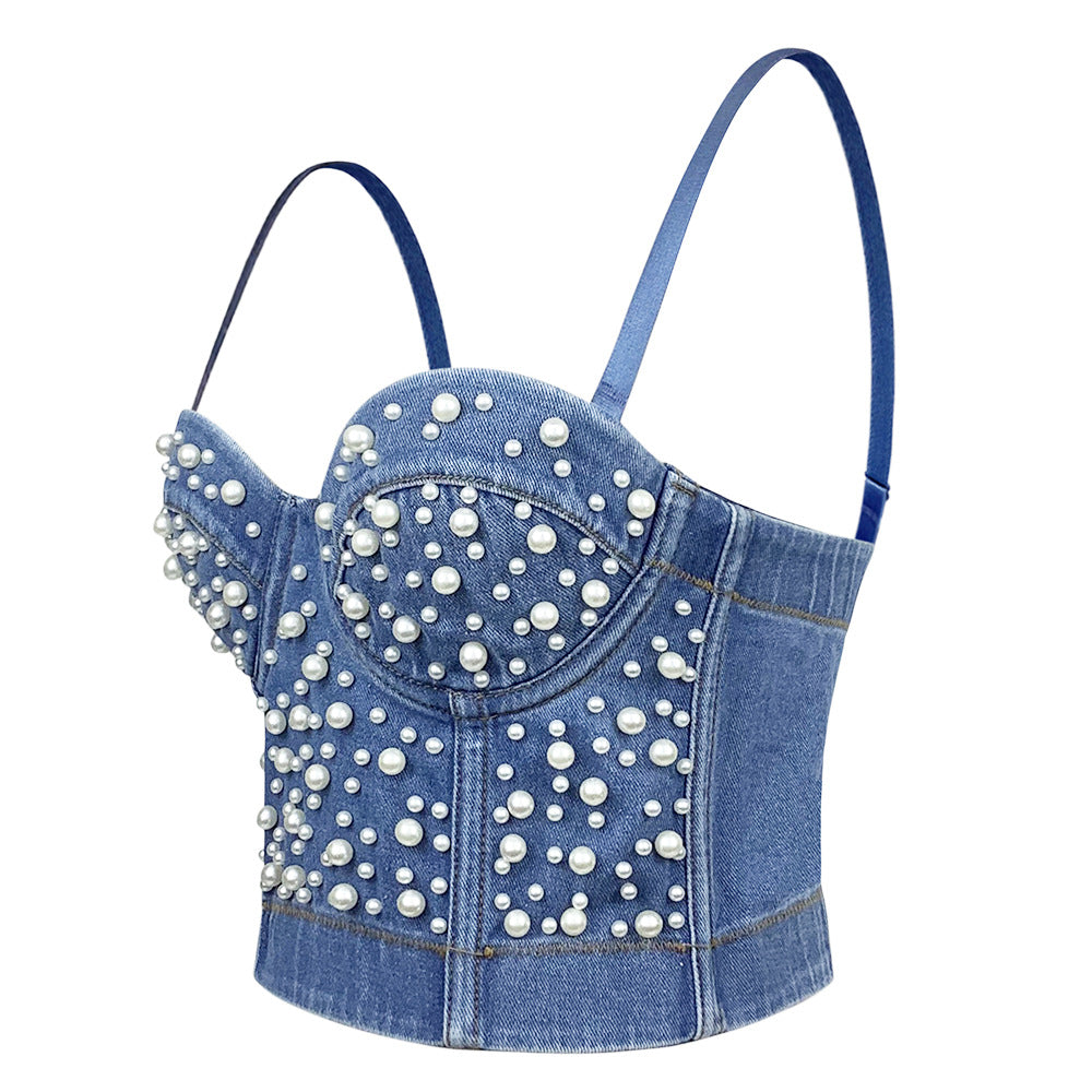 LADIES INTIMATE CAMISOLE BRA TOP       DENIM BLUE / LIGHT BLUE       (SIZE  XS-L)