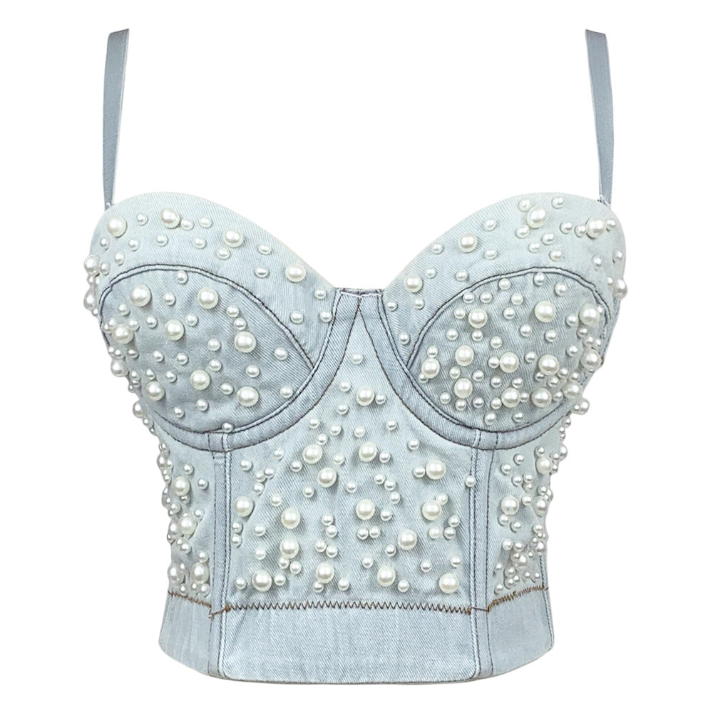 LADIES INTIMATE CAMISOLE BRA TOP       DENIM BLUE / LIGHT BLUE       (SIZE  XS-L)