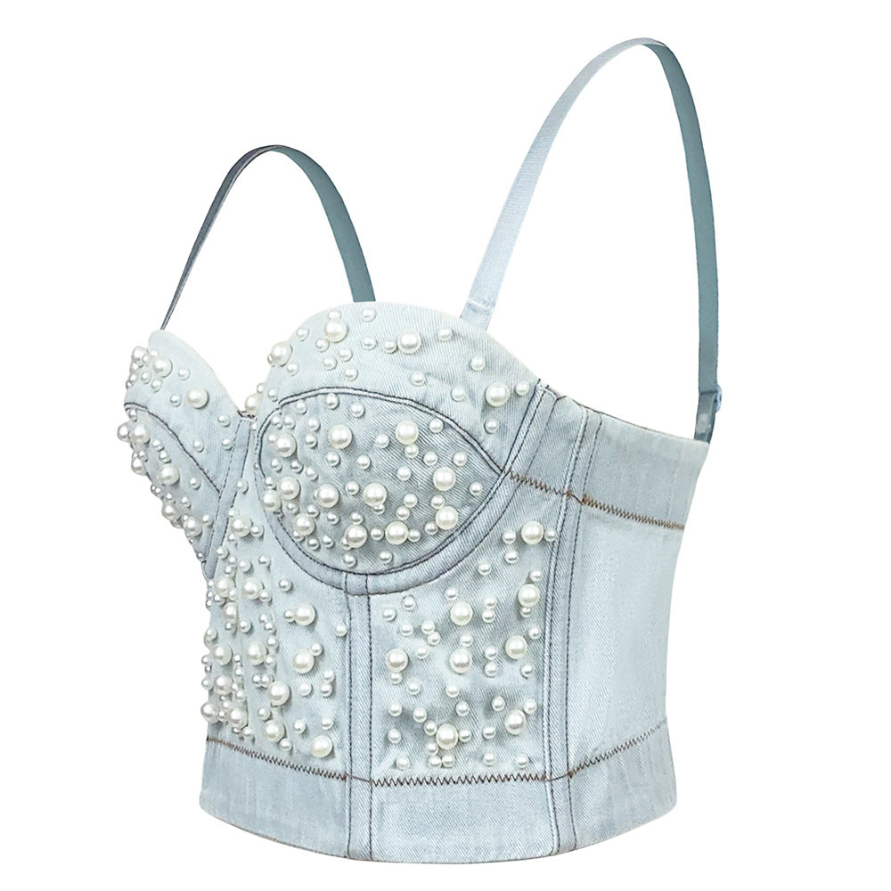 LADIES INTIMATE CAMISOLE BRA TOP       DENIM BLUE / LIGHT BLUE       (SIZE  XS-L)