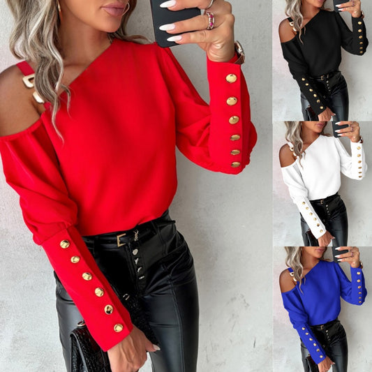 LADIES LONG SLEEVE TOP      BLACK / WHITE / RED / BLUE       (SIZE  S-2XL)