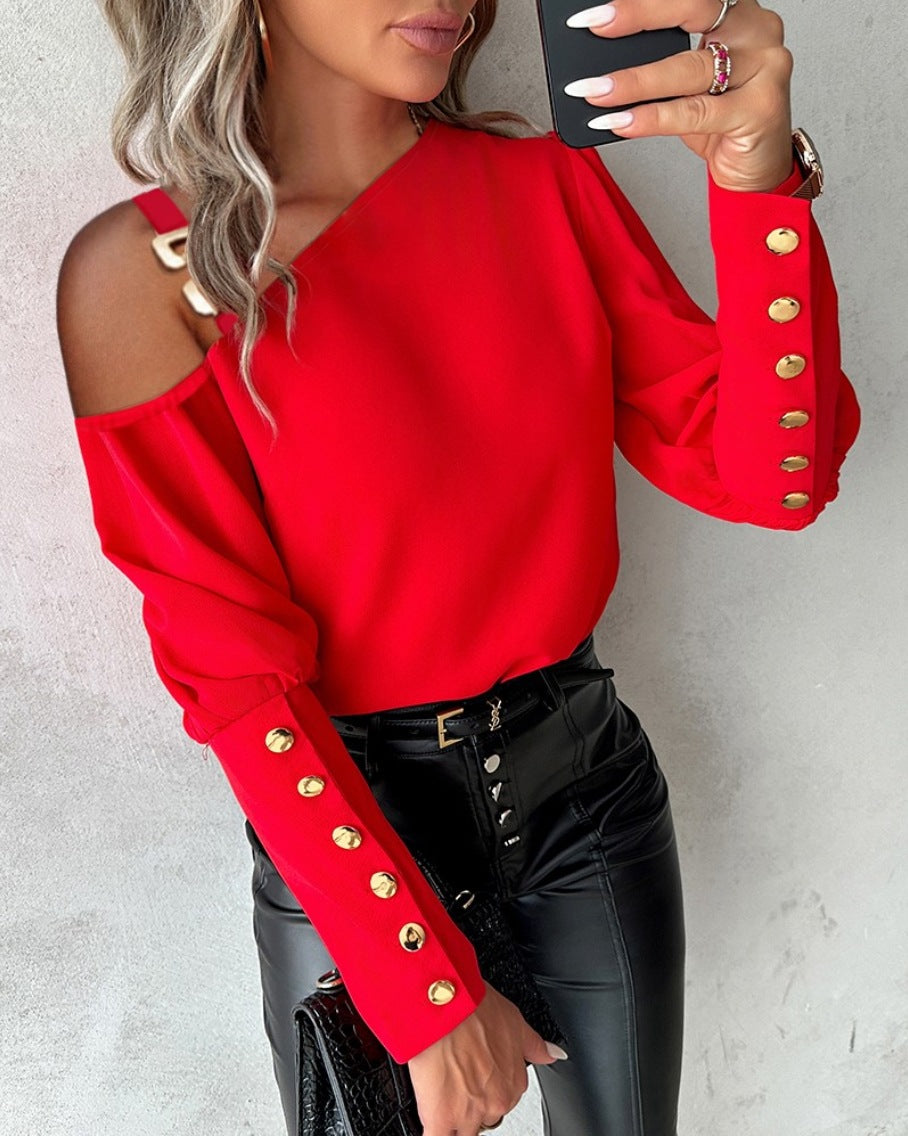 LADIES LONG SLEEVE TOP      BLACK / WHITE / RED / BLUE       (SIZE  S-2XL)