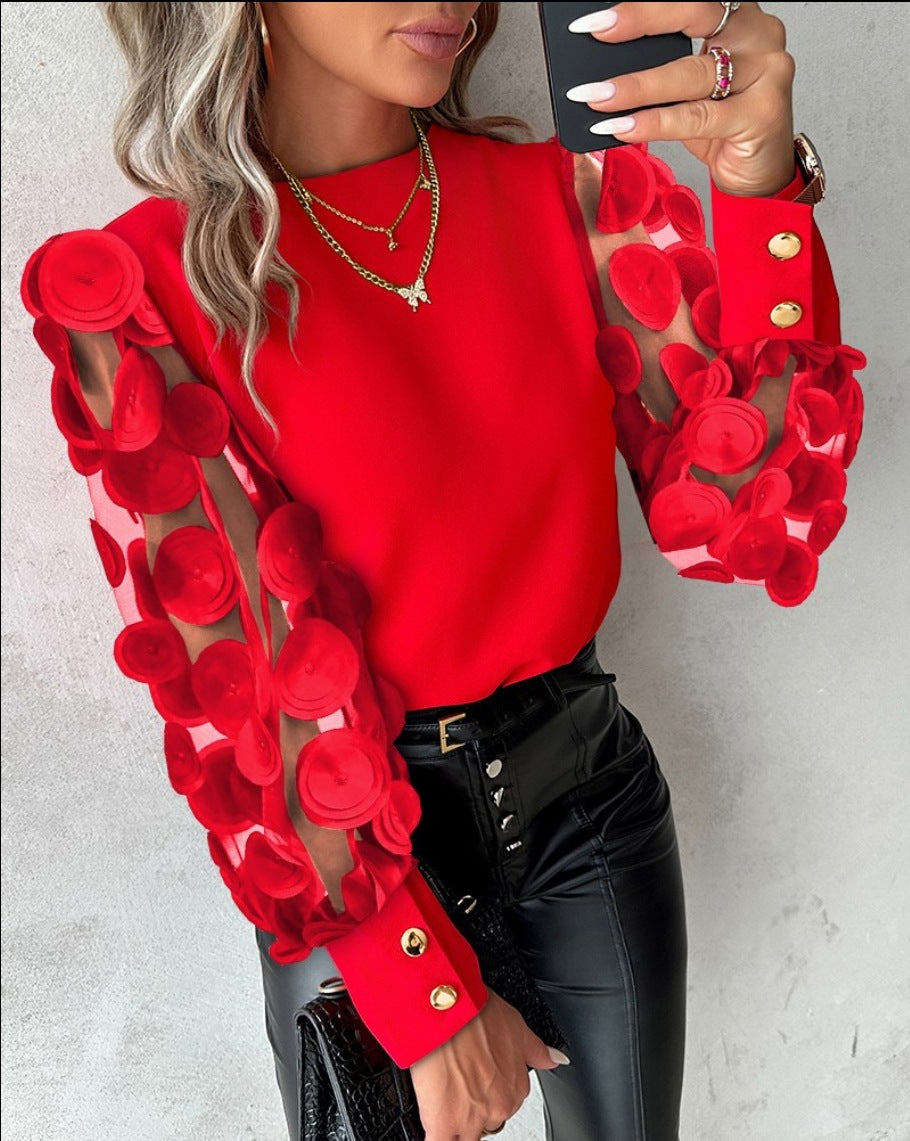 LADIES LONG SLEEVE TOP       RED / BLACK / BLUE       (SIZE  S-2XL)
