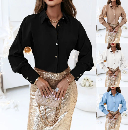 LADIES LONG SLEEVE SHIRT      BLACK / WHITE / KHAKI / BLUE       (SIZE  S-2XL)