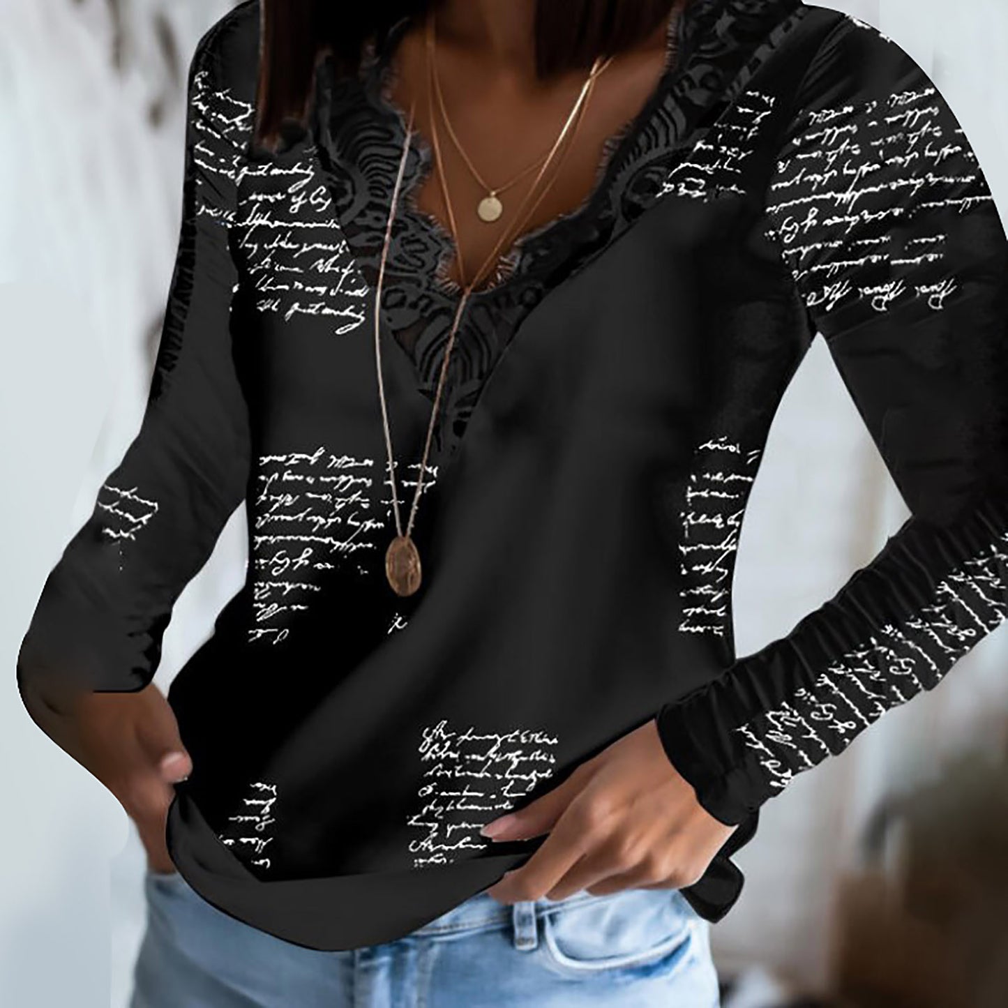 LADIES LONG SLEEVE SHIRT TOP       WHITE / BLACK       (SIZE  S-3XL)