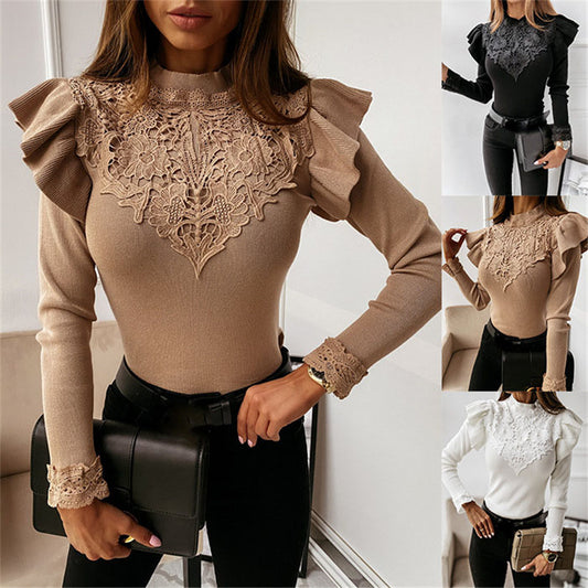 LADIES LONG SLEEVE TOP       BLACK / WHITE / BEIGE       (SIZE  XS-3XL)