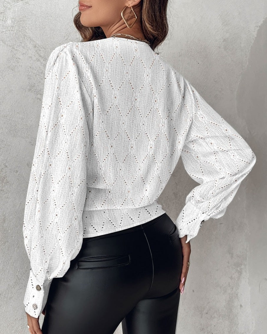 LADIES LONG SLEEVE SHIRT      BLACK / WHITE / LACE / KHAKI / WHITE / PINK / BLUE       (SIZE  S-2XL)