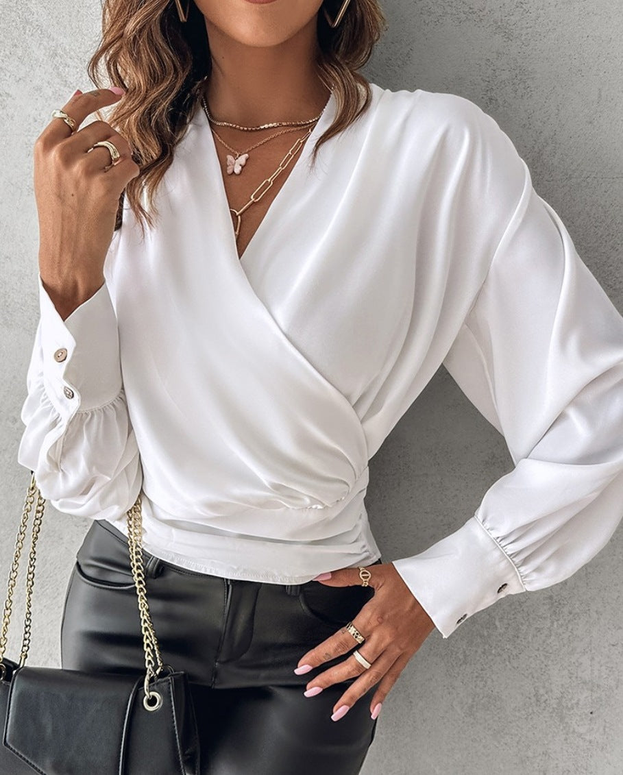 LADIES LONG SLEEVE SHIRT      BLACK / WHITE / LACE / KHAKI / WHITE / PINK / BLUE       (SIZE  S-2XL)