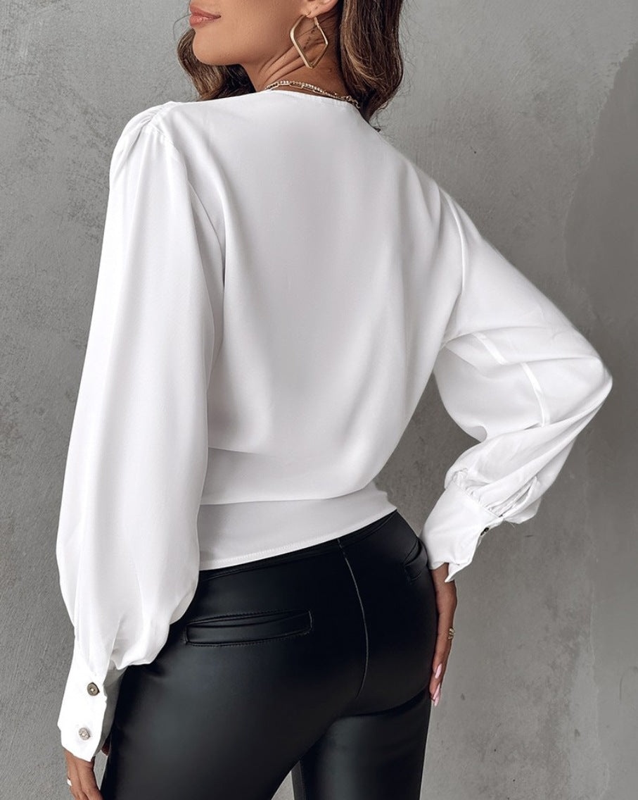 LADIES LONG SLEEVE SHIRT      BLACK / WHITE / LACE / KHAKI / WHITE / PINK / BLUE       (SIZE  S-2XL)