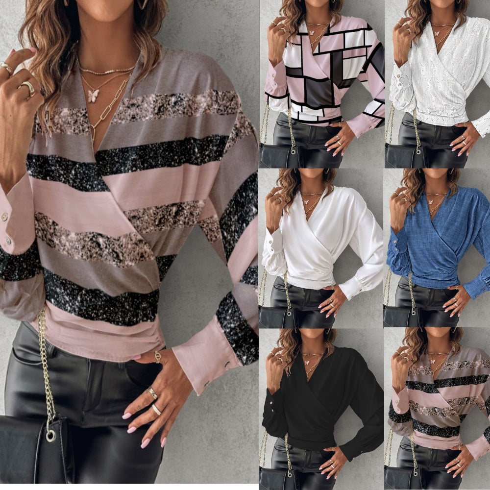 LADIES LONG SLEEVE SHIRT      BLACK / WHITE / LACE / KHAKI / WHITE / PINK / BLUE       (SIZE  S-2XL)