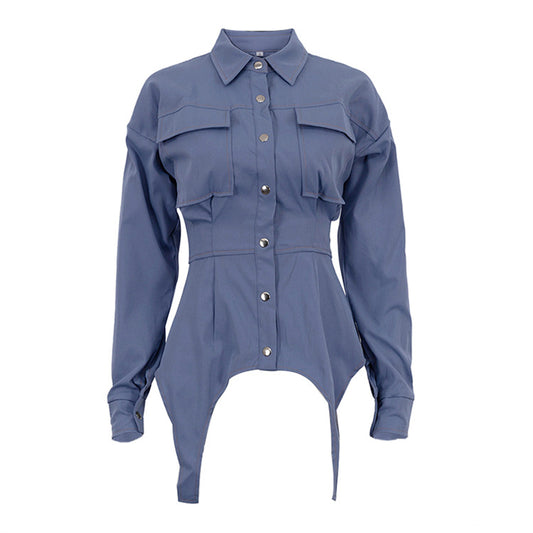 LADIES LONG SLEEVE DENIM SHIRT      BLUE      (SIZE  S-L)