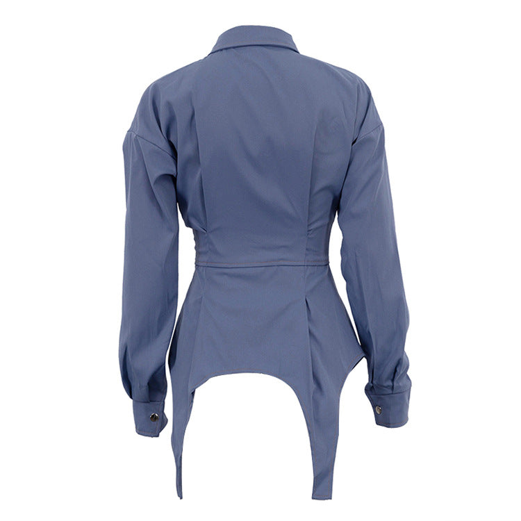 LADIES LONG SLEEVE DENIM SHIRT      BLUE      (SIZE  S-L)