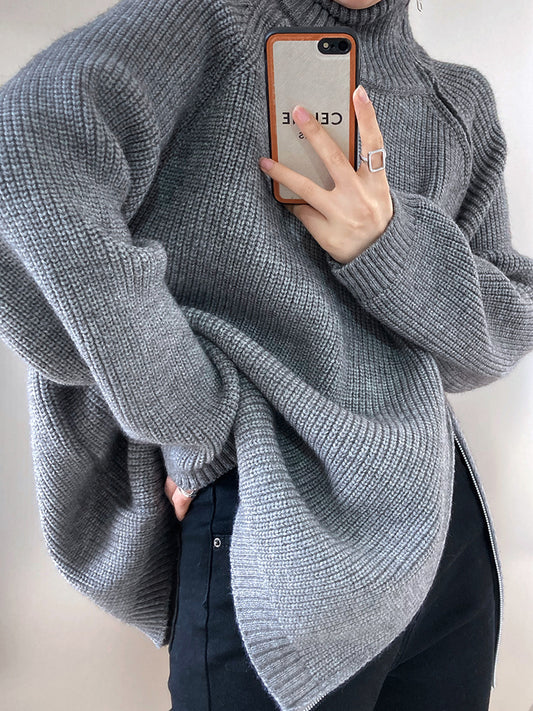 LADIES PLUS SIZE  KNITTED SWEATER       GRAY / BEIGE / BLACK / KHAKI       (FREE SIZE)