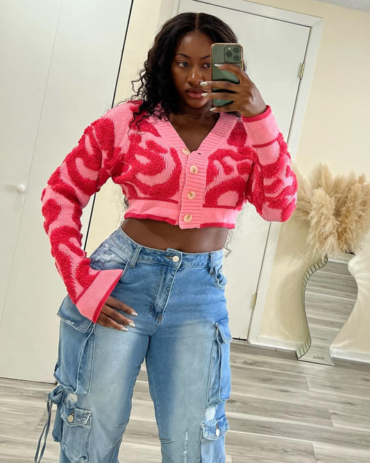 LADIES KNITTED SWEATER TOP      RED PINK       FREE SIZE