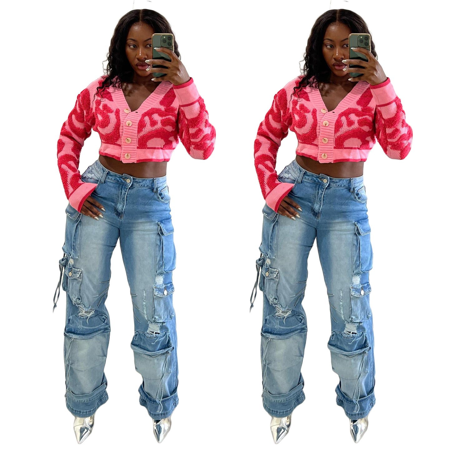 LADIES KNITTED SWEATER TOP      RED PINK       FREE SIZE