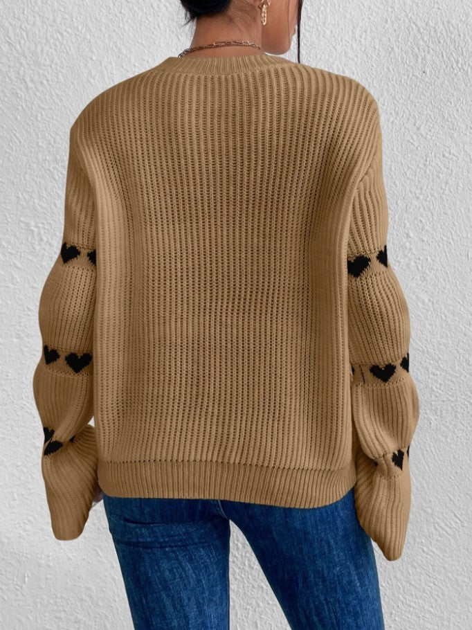 LADIES HEART PRINT SWEATER TOP       CAMEL / WHITE / PINK / PURPLE       (SIZE  S-2XL)