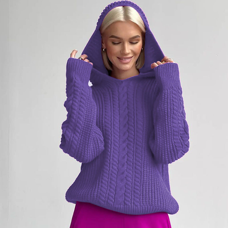 LADIES HOODED SWEATER TOP       BLACK / GREEN / PURPLE       (SIZE  S-L)