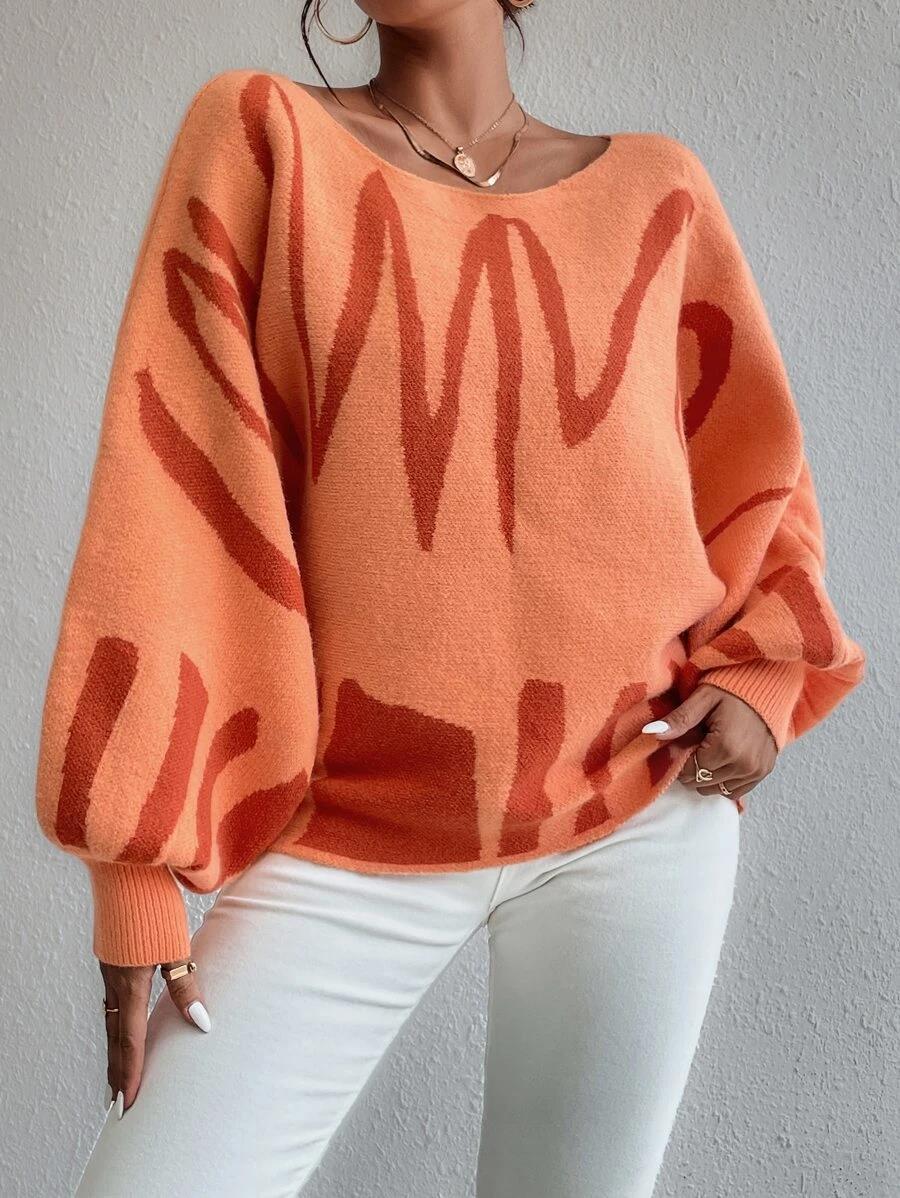 LADIES KNITTED SWEATER       BLUE / ORANGE / BEIGE       (SIZE  S-L)