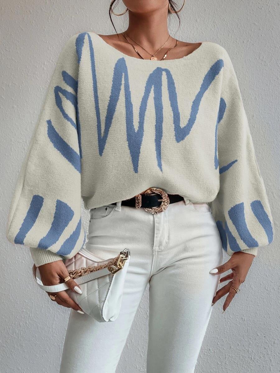 LADIES KNITTED SWEATER       BLUE / ORANGE / BEIGE       (SIZE  S-L)