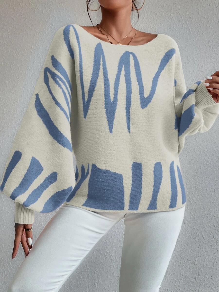 LADIES KNITTED SWEATER       BLUE / ORANGE / BEIGE       (SIZE  S-L)
