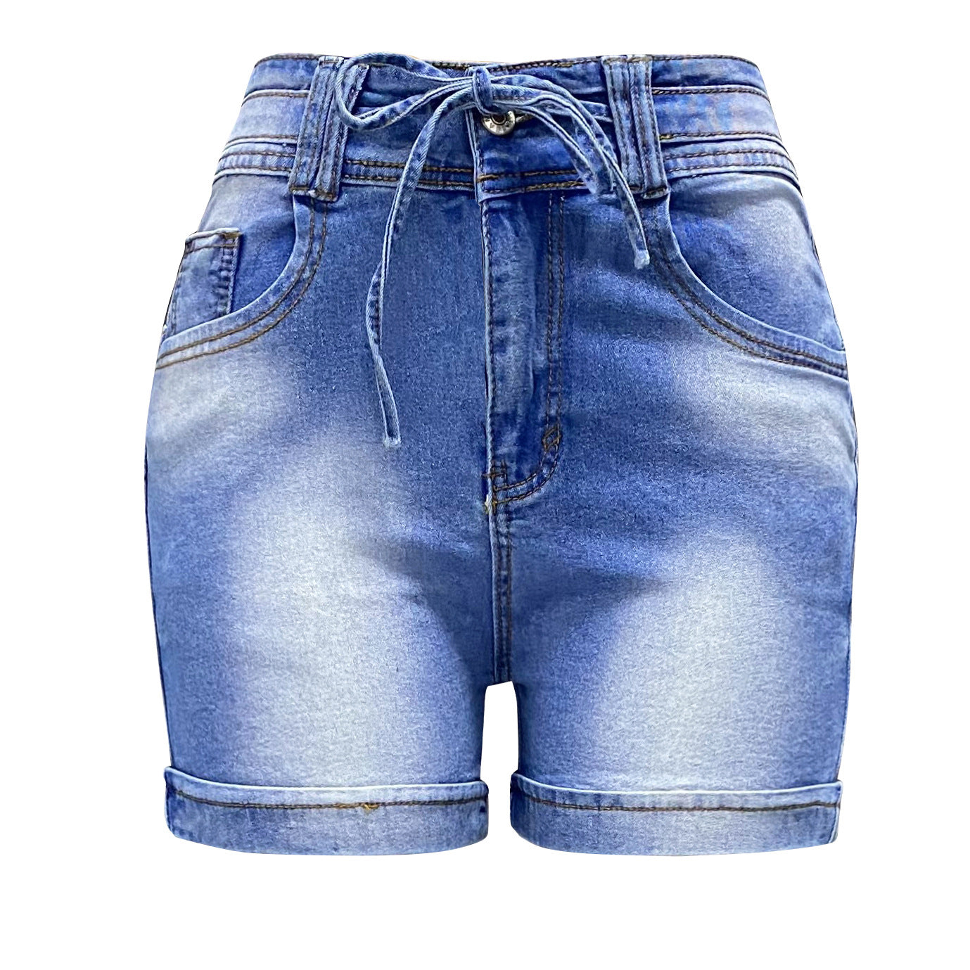 LADIES HIGH WAISTED DENIM SHORTS       BLUE DENIM       (SIZE  S-XL)