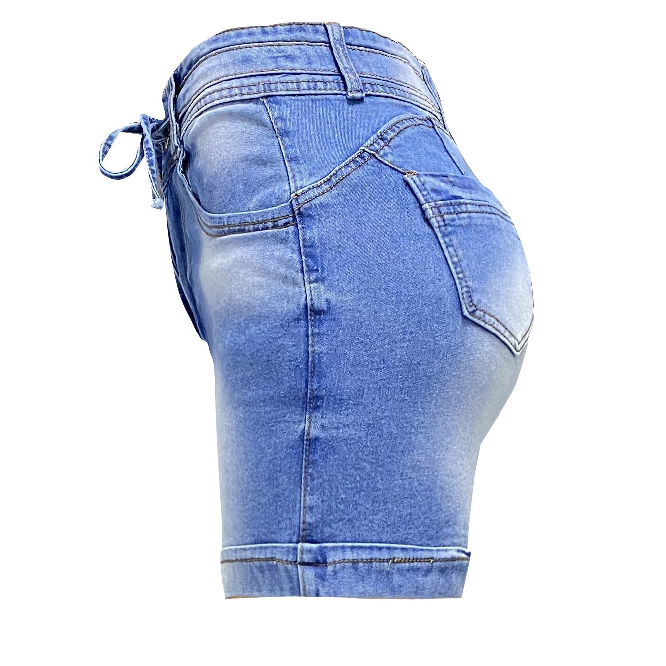 LADIES HIGH WAISTED DENIM SHORTS       BLUE DENIM       (SIZE  S-XL)