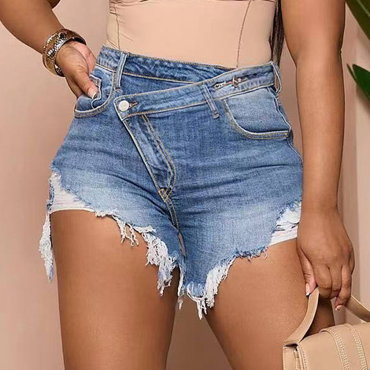 LADIES SLIM FIT DENIM SHORTS      LIGHT BLUE DENIM      (SIZE  S-2XL)