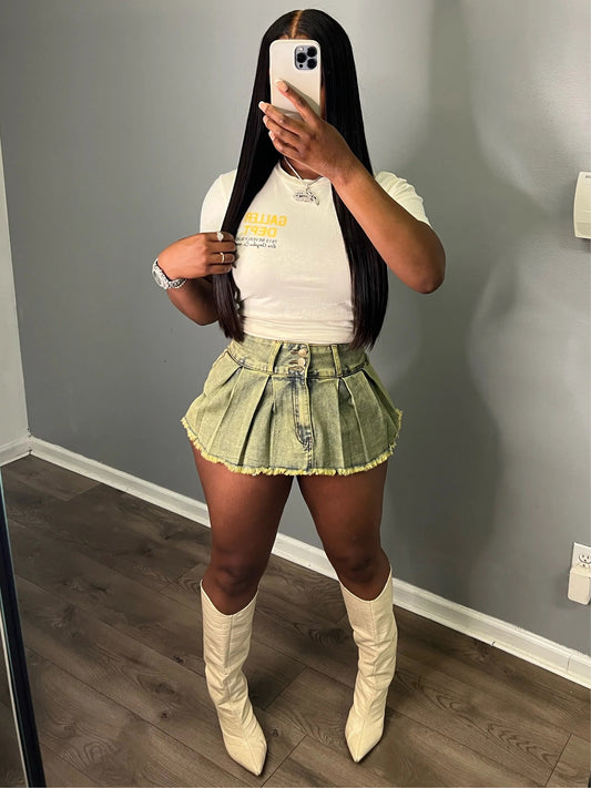 LADIES DENIM SKIRT SHORTS      CHAMPAGNE / BLUE / WHITE / LIGHT BLUE      (SIZE  S-2XL)
