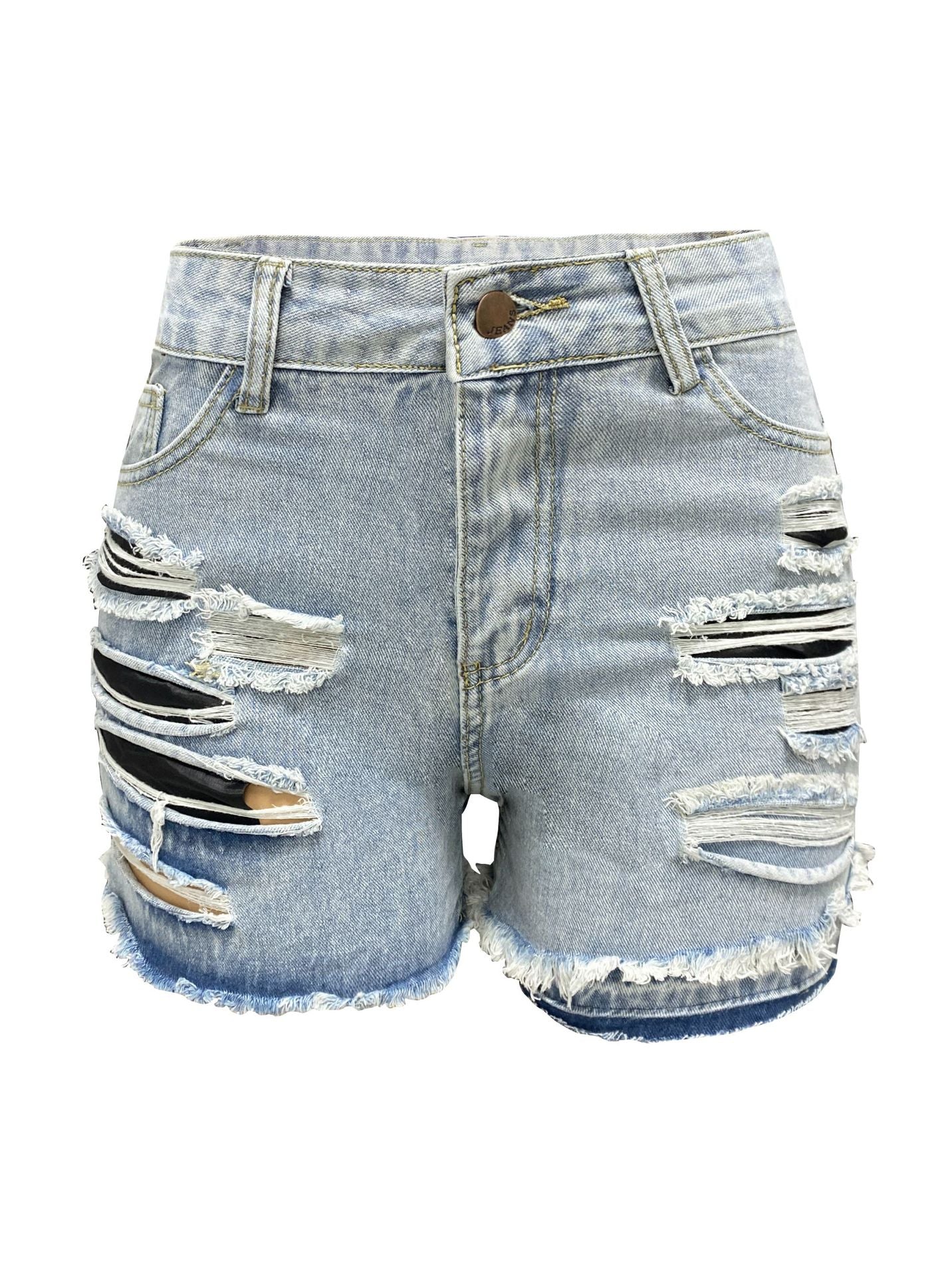 LADIES HIGH WAIST DENIM SHORTS      LIGHT BLUE DENIM      (SIZE  S-2XL)