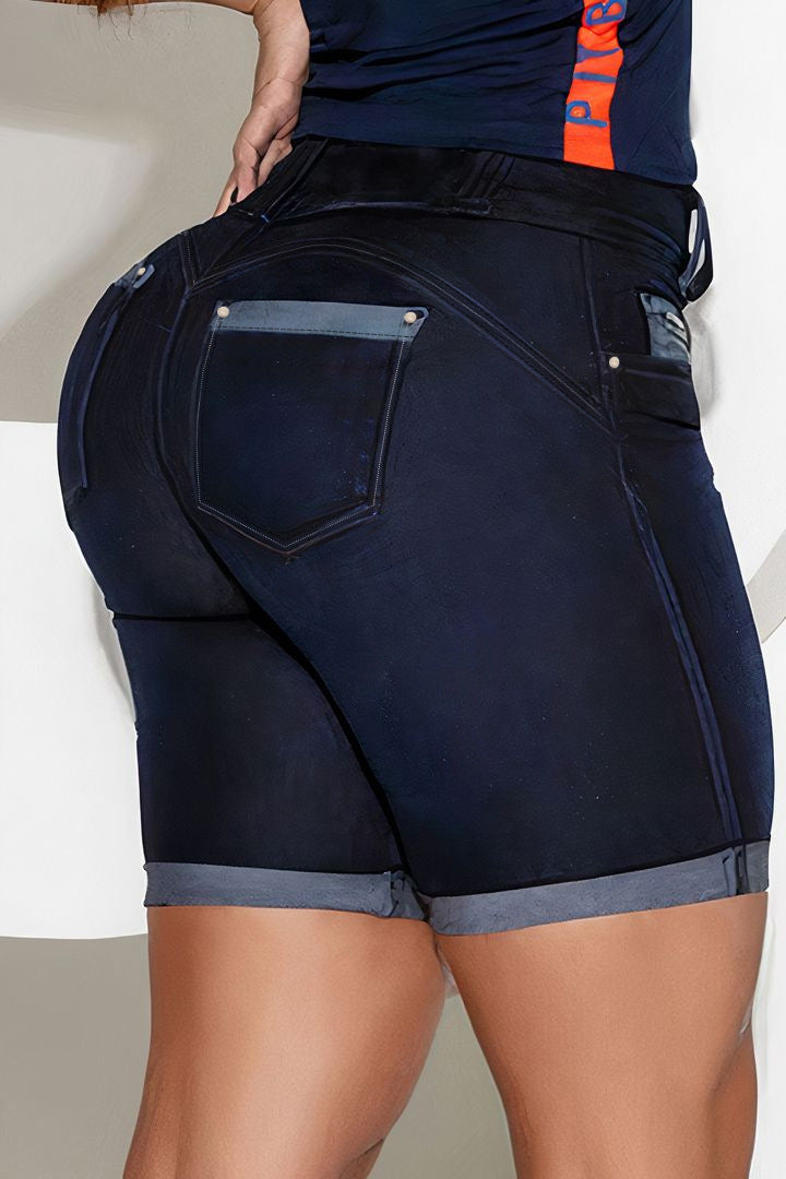 LADIES HIGH WAIST TIGHT FIT DENIM SHORTS       BLUE DENIM       (SIZE  S-XL)