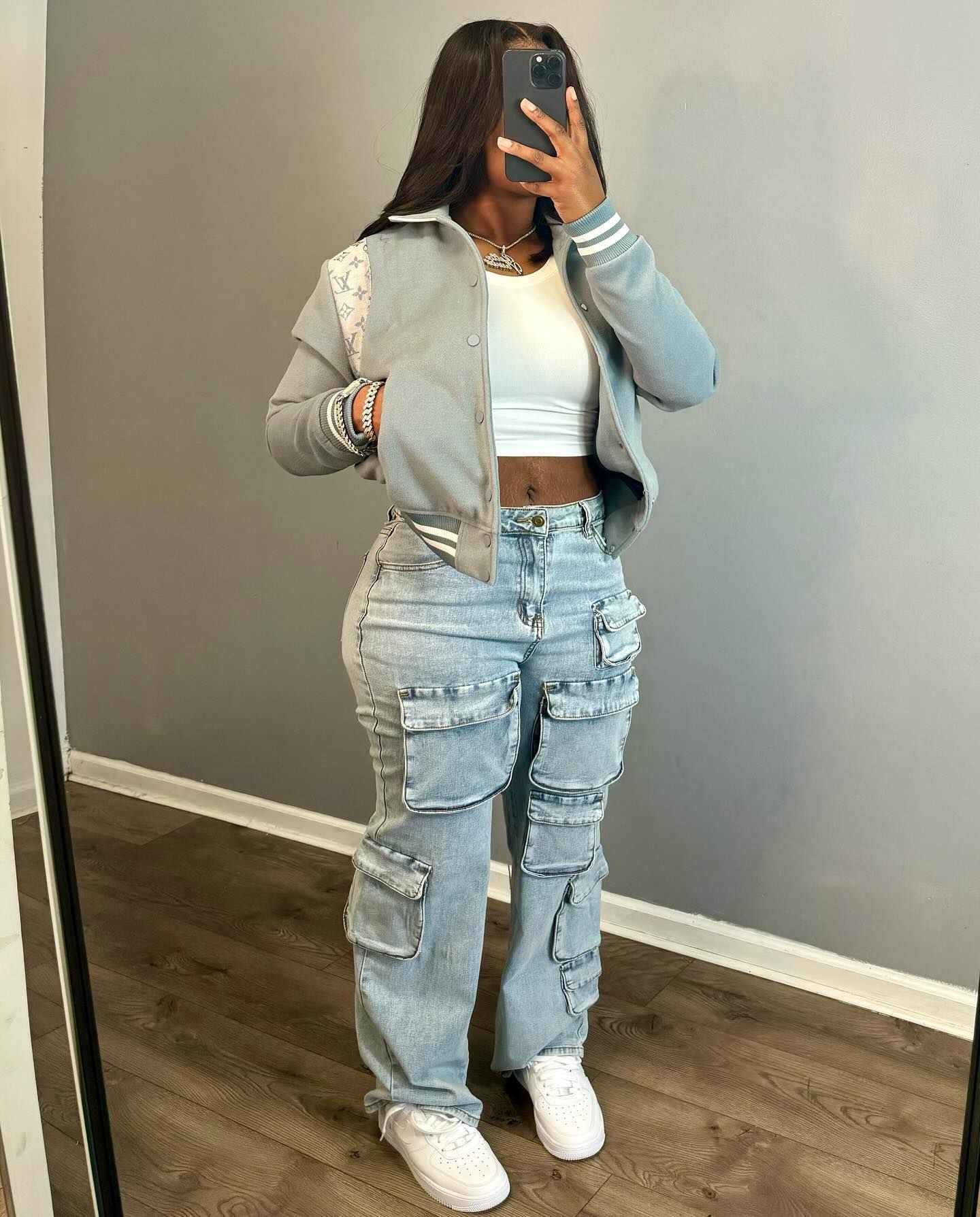 LADIES CARGO DENIM PANTS       LIGHT BLUE DENIM       (SIZE  S-2XL)