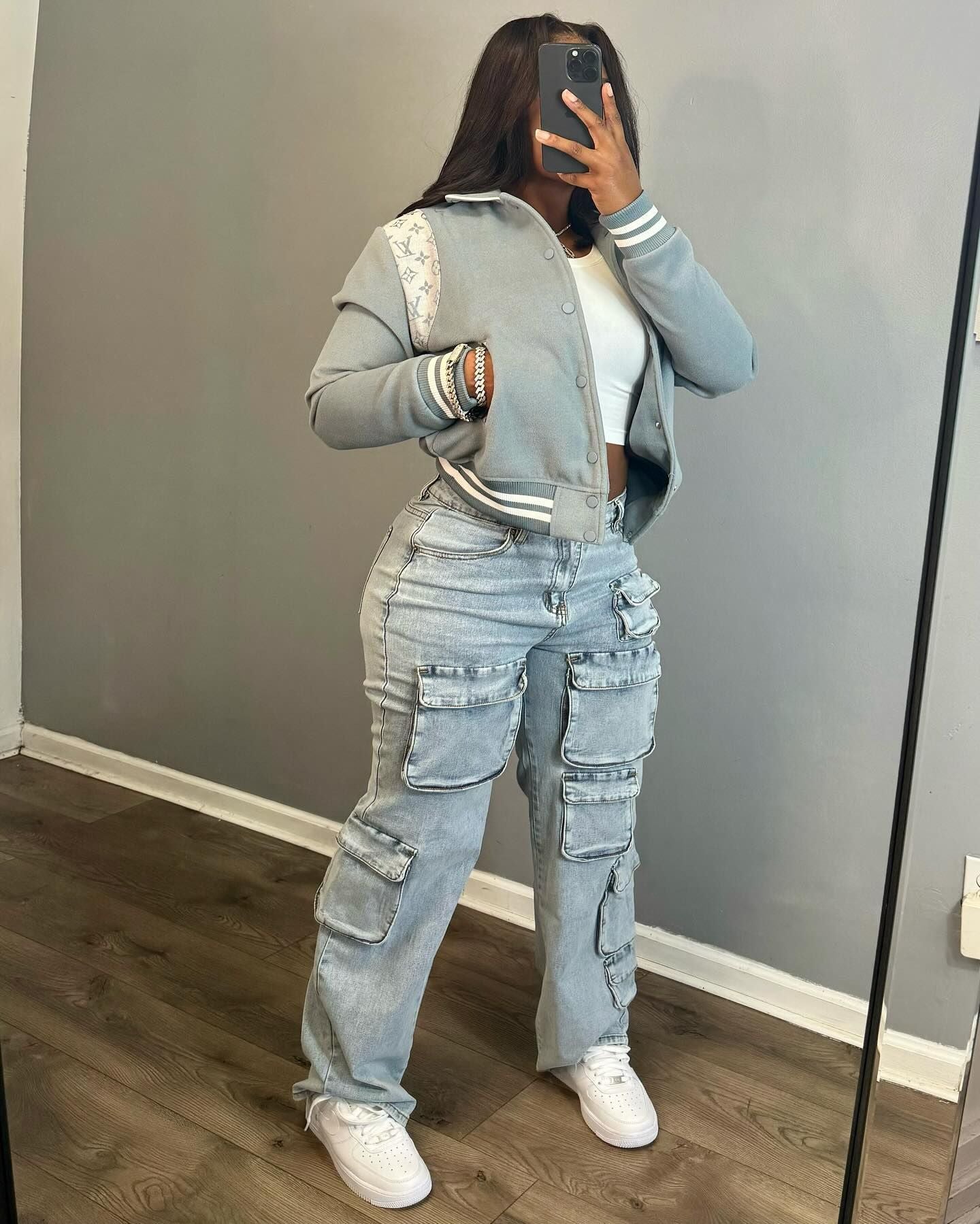LADIES CARGO DENIM PANTS       LIGHT BLUE DENIM       (SIZE  S-2XL)