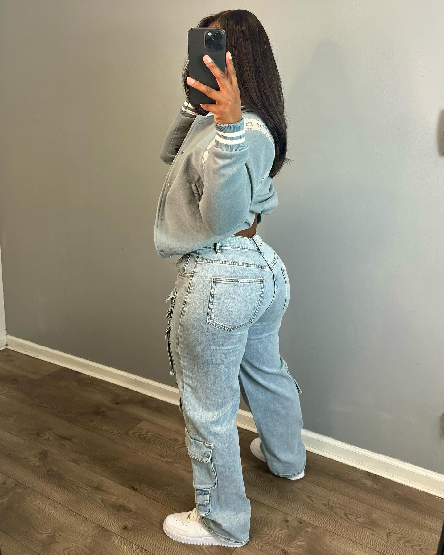 LADIES CARGO DENIM PANTS       LIGHT BLUE DENIM       (SIZE  S-2XL)