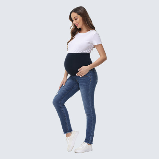 LADIES MATERNITY DENIM JEANS        BLUE DENIM       (SIZE  S-XL)