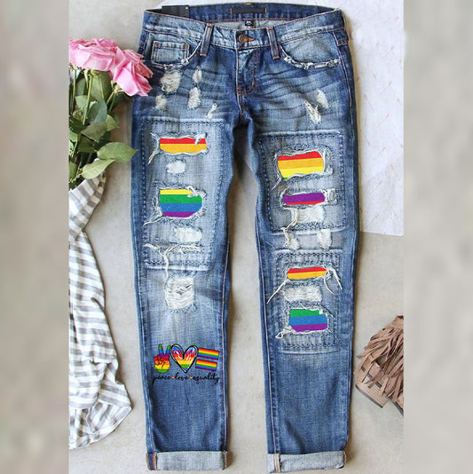 LADIES MID RISE STRAIGHT JEANS        RAINBOW        (BIGGER SIZES AVAILABLE)        (SIZE  S - 5XL)