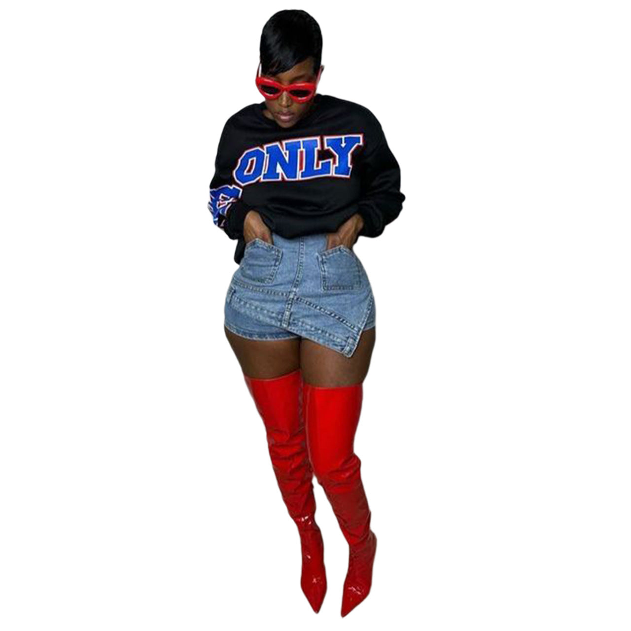 LADIES DENIM SKIRT SHORTS       BLUE / BLACK        (SIZE  S-2XL)