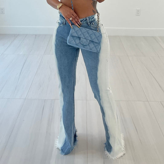 LADIES FLARED DENIM JEANS        BLUE / GRAY       (SIZE  S-2XL)