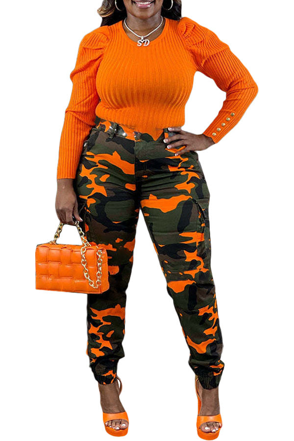 LADIES CAMO PANTS        ORANGE / GREEN / BLACK        (SIZE  S - 3XL)