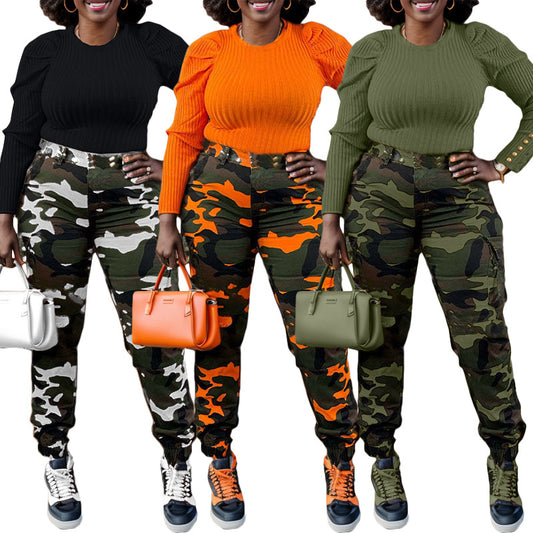 LADIES CAMO PANTS        ORANGE / GREEN / BLACK        (SIZE  S - 3XL)