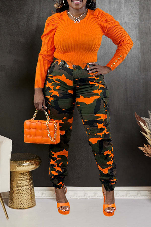 LADIES CAMO PANTS        ORANGE / GREEN / BLACK        (SIZE  S - 3XL)