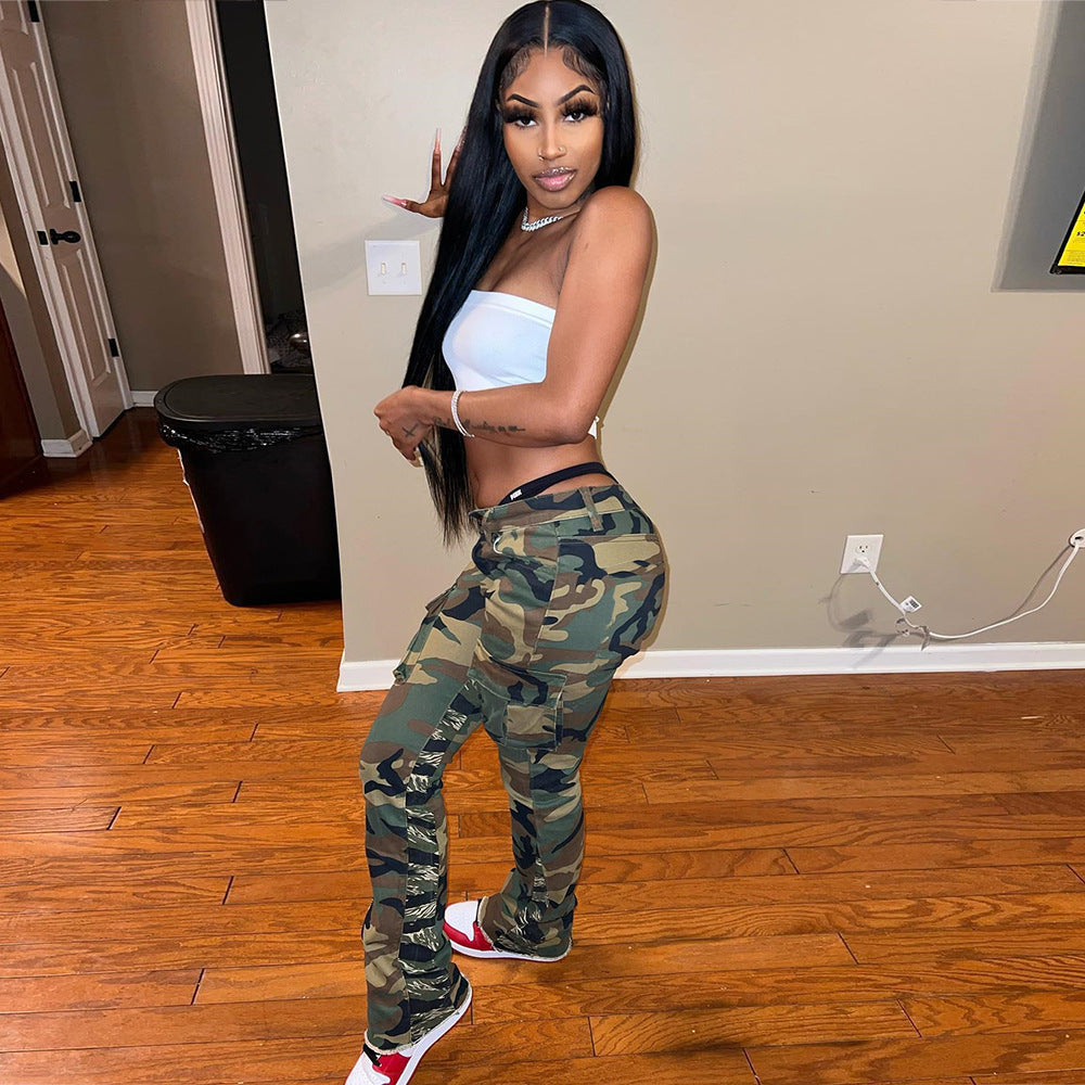LADIES CAMO CARGO PANTS        GREEN        (SIZE  XS-XL)