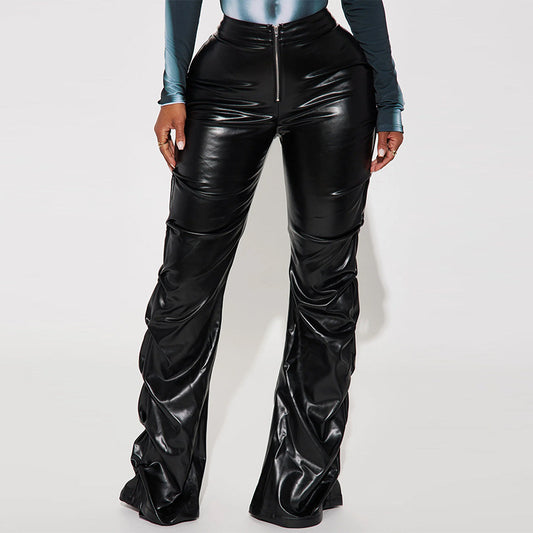 LADIES PU LEATHER PANTS        BLACK        (SIZE  S - 2XL)