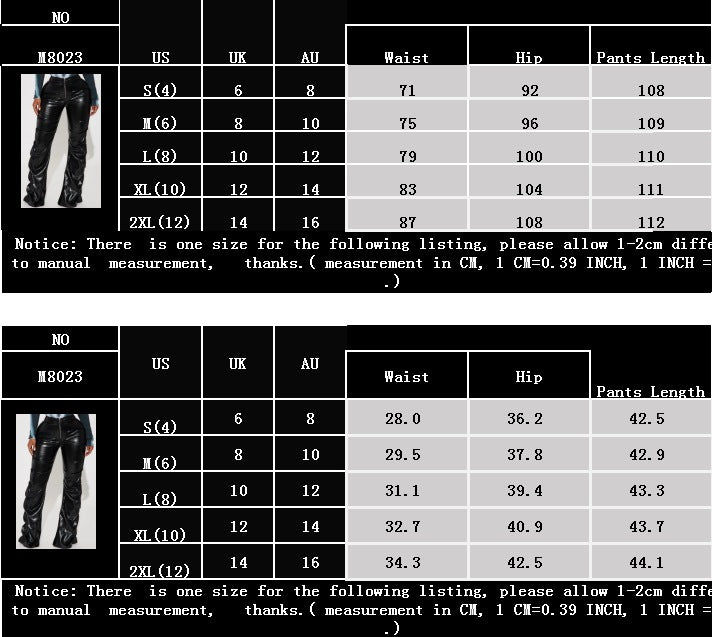 LADIES PU LEATHER PANTS        BLACK        (SIZE  S - 2XL)