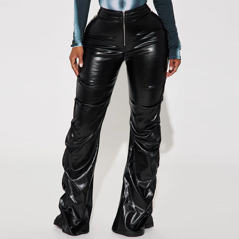 LADIES PU LEATHER PANTS        BLACK        (SIZE  S - 2XL)