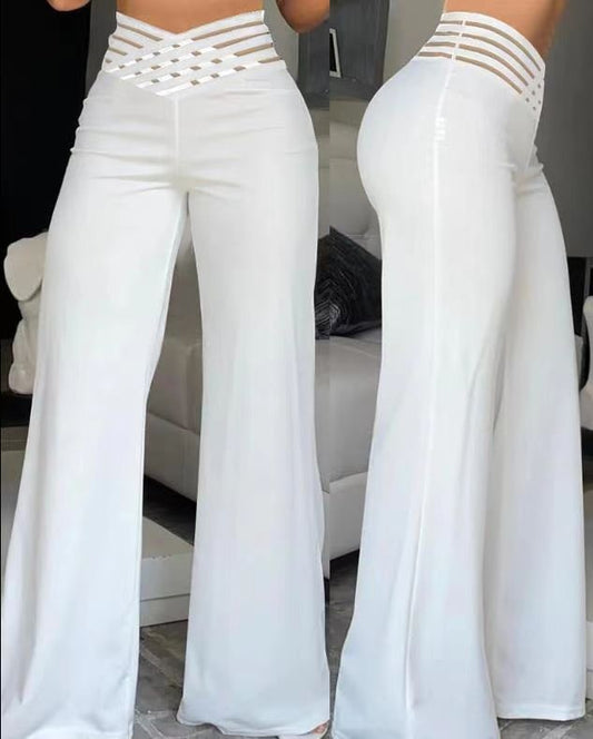 LADIES HIGH WAIST WIDE LEG PANTS        5 COLOURS        (SIZE  S - 3XL)