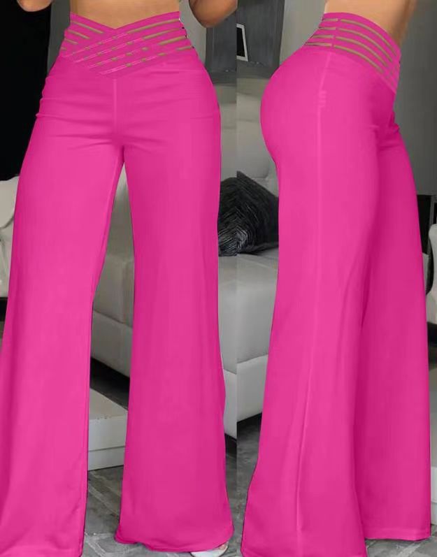 LADIES HIGH WAIST WIDE LEG PANTS        5 COLOURS        (SIZE  S - 3XL)