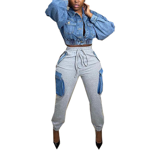LADIES HIGH WAIST TROUSERS        GRAY / BLACK        (SIZE  S - 2XL)