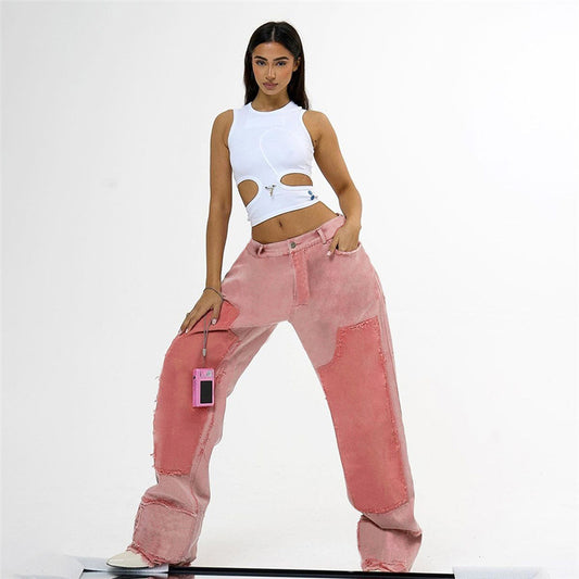 LADIES HIGH WAIST PANTS        PINK        (SIZE  S - L)