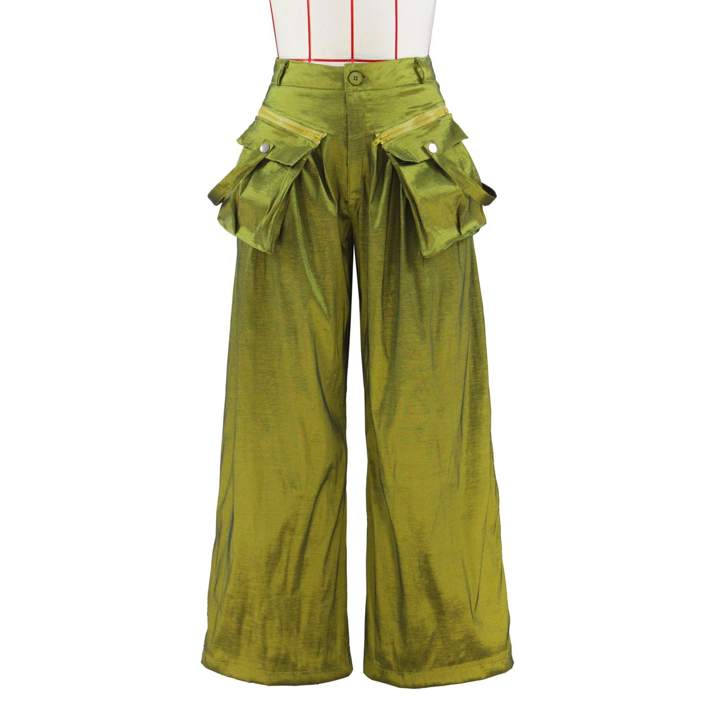 LADIES WIDE LEG PANTS        GREEN / BLACK / PINK        (SIZE  S - 2XL)