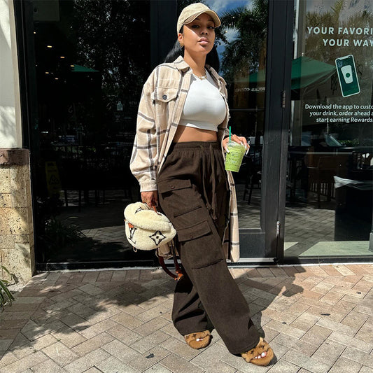 LADIES CARGO PANTS        BROWN / PINK / BLACK / WHITE        (SIZE  S - L)