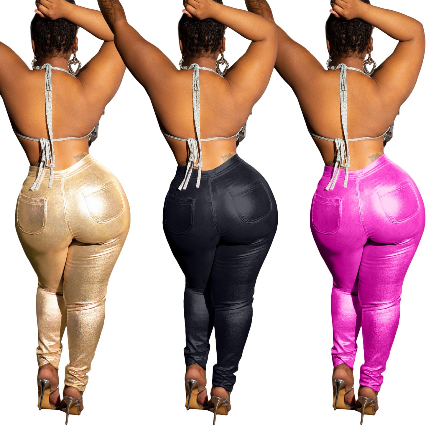 LADIES METALLIC PANTS        GOLD / PINK / BLACK        (SIZE  S - 2XL)